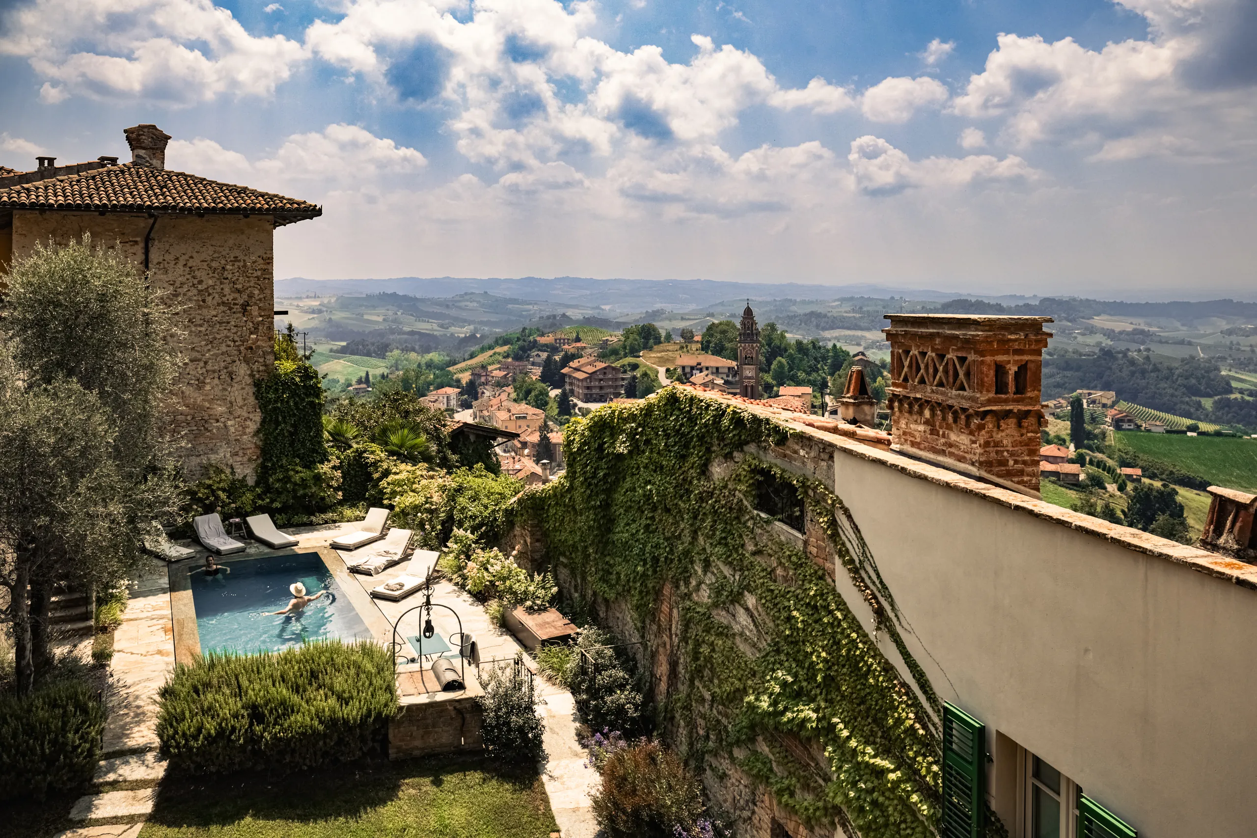 MON's terrace and pool overlooking the Langhe hills
